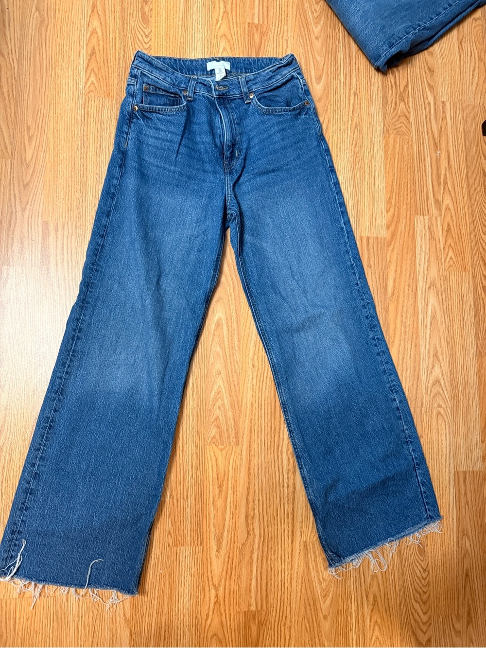 H&M Women’s Wide-Leg Raw Hem Jeans - Blue Denim